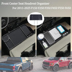 JDMCAR Upgrade Front Center Seat Headrest Organizer Compatible with 2011-2025 2026 Ford F150 F250 F350 F450 F550 F650 Accessories, Coin Container Storage Box with Non-Slip Silicone Mat(Jump Seat Only)