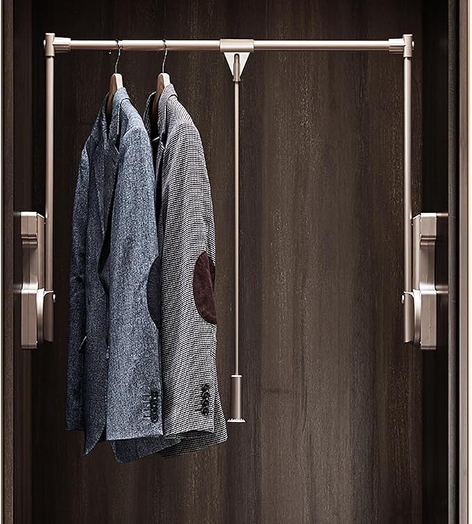 Pull-Down Wardrobe Clothes Rail - Extendable Pull Out Closet Rod, Multifunctional Double Buffering Wardrobe Clothes Hanger Ra