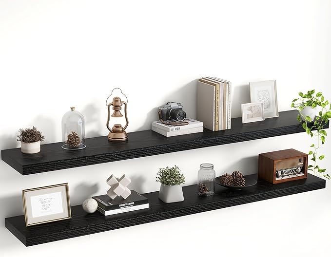 55 Inch Floating Shelves, 8 Inch Deep Floating Shelves for Wall, Hanging Shelf with Invisible Brackets, Deep Shelves for Bath