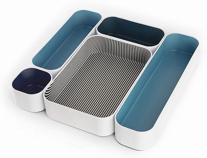 Three by Three Seattle 5 Piece Metal Organizer Tray Set for Storing Makeup, Stationery, Utensils, and More in Office Desk, Ki