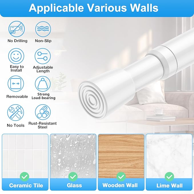 4PCS Small Tension Curtain Rod 27 to 46 Inch,White Short Curtain Rods No Drilling,Loaded Expandable Spring Curtain Rods for W