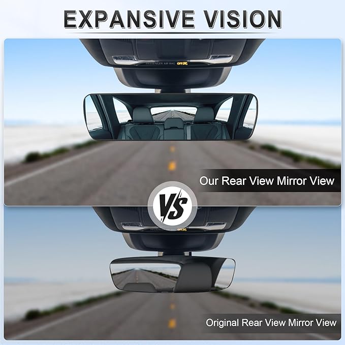 LivTee Rear View Mirror, Universal 9.5' (241mm) Wide Angle Panoramic Convex Rearview Mirror with Strong Suction Cup, Mounts on Windshield to Reduce Blind Spots for Cars SUV Trucks
