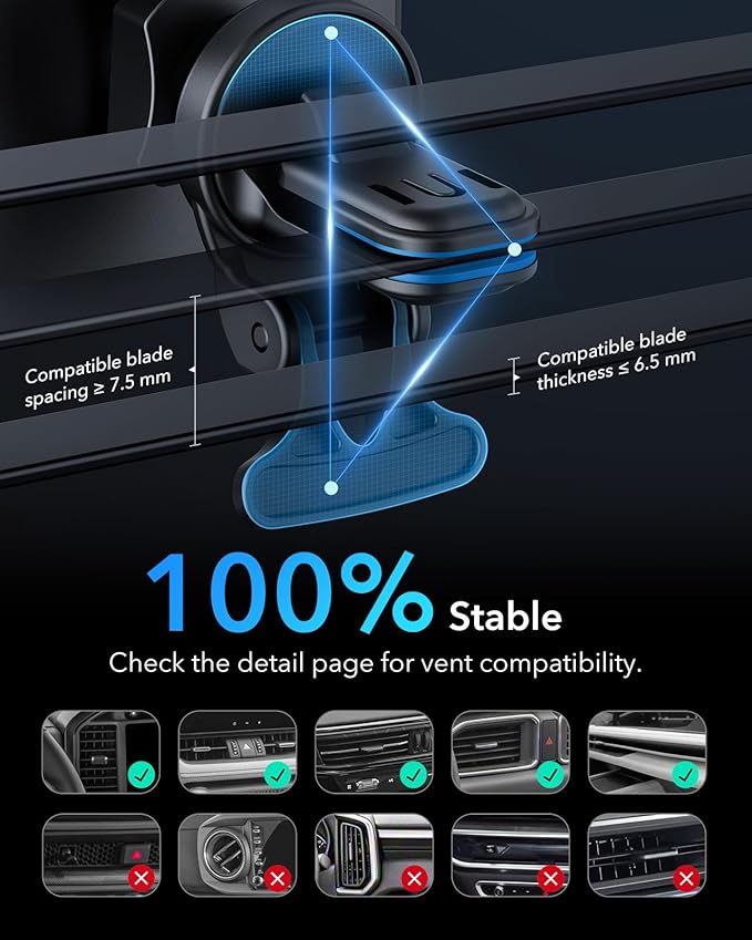 ESR for MagSafe Car Mount Charger,15W Magnetic Wireless Car Charger, for MagSafe Car Charging, Air Vent Dashboard Phone Holder Mount for iPhone Air 17 Pro Max 16 15 14 13 12, Galaxy S25, Fast Charging