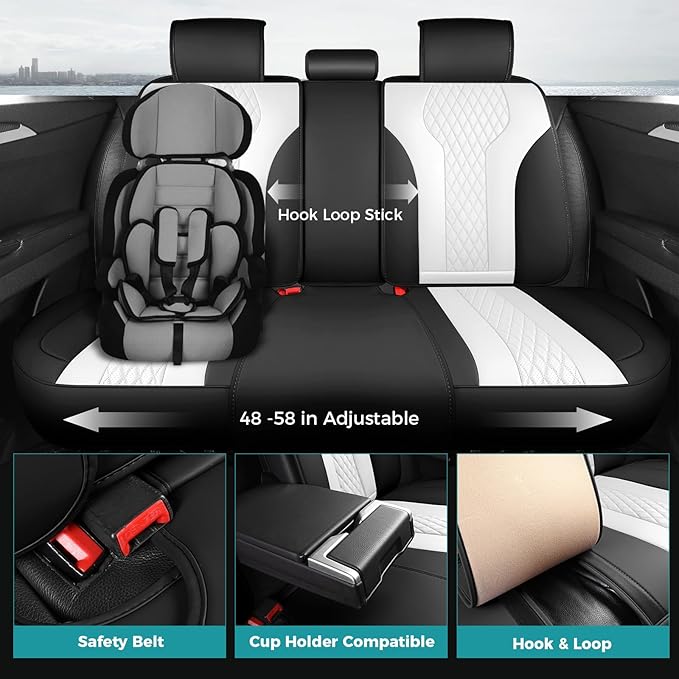 Leather Car Seat Covers Full Set, Breathable Faux Leather Seat Covers for Cars SUV Sedan Waterproof Blackwhite