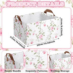 Boao 3 Pcs Pink Hydrangea Foldable Storage Baskets Pink Flower Laundry Basket with Handles Waterproof Storage Bins Fabric She