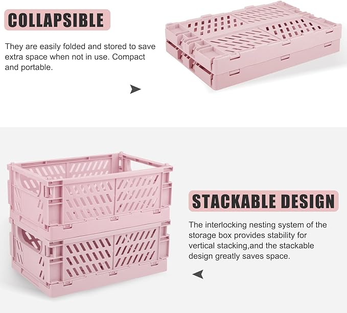 Plastic Baskets for Desk Organizing, Drawer Organizer, 2 Medium+2 Small Durable Folding Storage Crate for Home Kitchen Classr