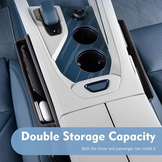 Leather Car Seat Gap Filler, Waterproof Anti-Slip Side Storage Pouch for Phones Keys Glasses Cards, Universal for Most Cars, SUVs, Trucks (Gray)