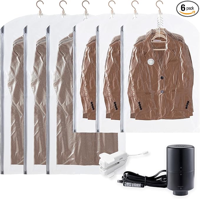 TAILI Hanging Vacuum Sealer Suction Space Saver Storage Bags for Clothes Travel with Electric Air Pump And Rolling Slide Clip