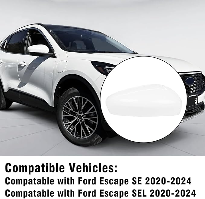 Compatible with Ford Escape SE/SEL Right Passenger Side Mirror Cap Cover 2020 2021 2022 2023 2024, White Side Door Rearview Mirror Cover Replacement Without Turn Signal Light