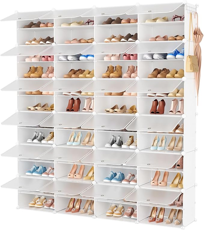 Shoe Rack Organizer 12 Tier Shoe Storage Cabinet with Door 96 Pair Tall Shoes Rack Expandable Free Standing Sturdy Plastic Ea