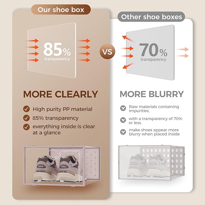 Pinkpum 15 Pack X-Large Shoe Storage Boxes, Shoe Organizer for Closet Clear Plastic Stackable Shoe Dispaly Case Bins Holder, 