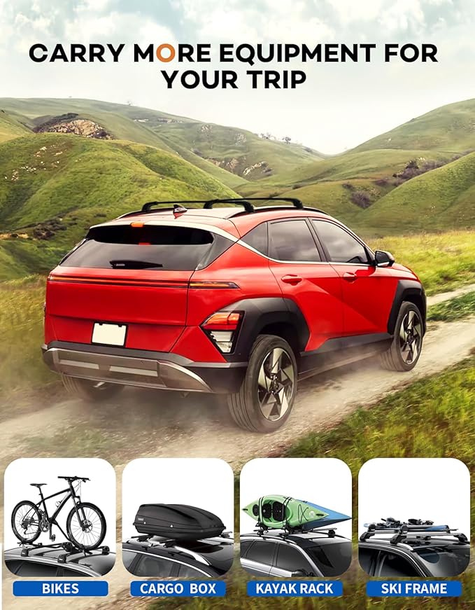 Roof Rack Cross Bars 220lbs Compatible with Hyundai Kona & Kona Electric 2024 2025 2026, Heavy Duty Aluminum Lockable Roof Rails Crossbars Black Rooftop Cargo Carrier Luggage