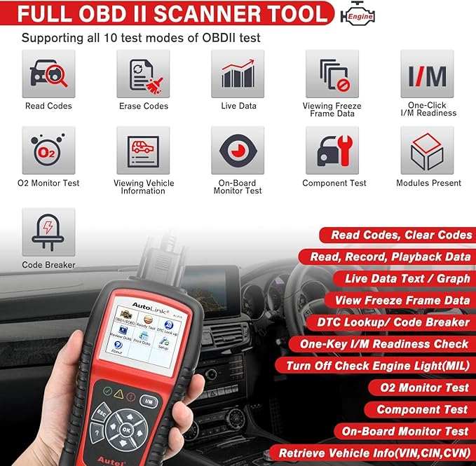 Autel AutoLink AL519 Car OBD2 Scanner, Classic Enhanced Mode 6 Engine Fault Code Reader OBDII CAN Diagnostic Scan Tool,