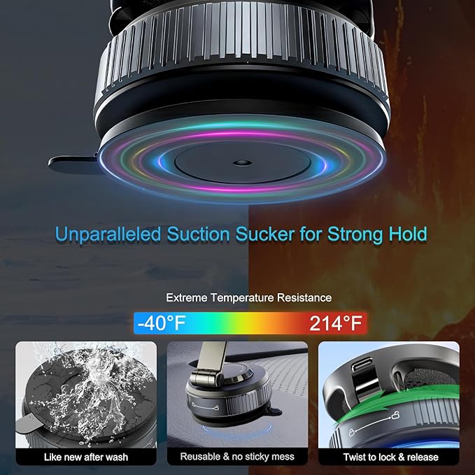 for Magsafe Car Mount Charger, 15W Fast Wireless Charging with Intelligent Cooling, 120LBS Ultra Suction Vacuum Magnetic Phone Holder, 780° Adjustable Metal Arm for iPhone 17 16 Air Pro Max
