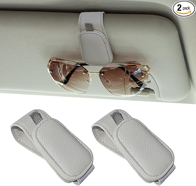 Yuoyar 2 Packs Magnetic Sunglass Holder for Car Visor - Universal Sunglasses Clip for Different Size Eyeglasses - Convenient Interior Car Accessories (Grey)
