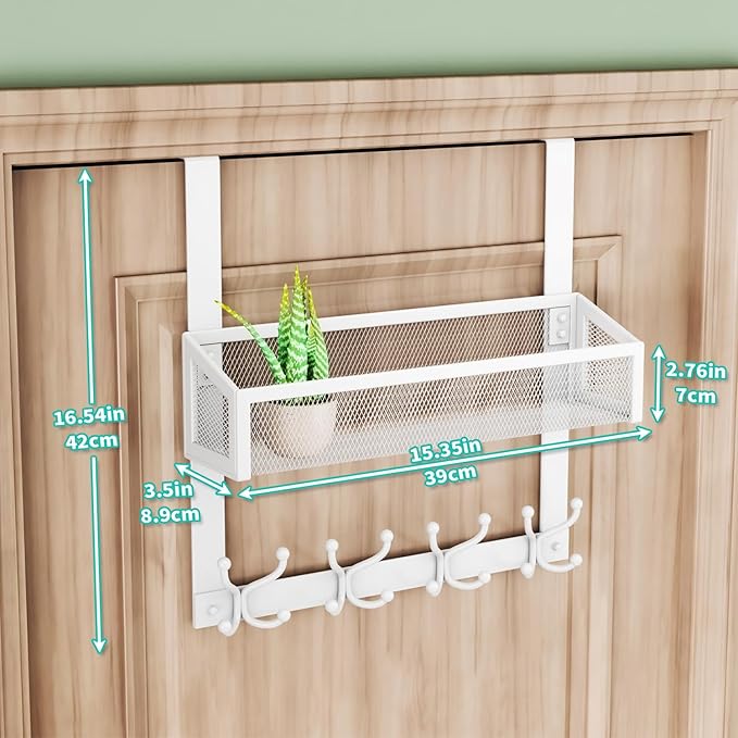 HapiRm Over The Door Hanger - Over The Door Hooks with Mesh Basket and 16 Hooks, 304 Stainless Steel Storage Organizer for Ba