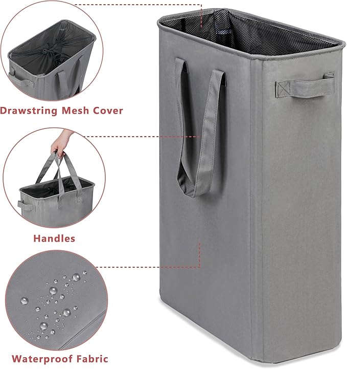 efluky Slim Laundry Basket, Narrow Laundry Hamper with Handles, Collapsible Dirty Clothes Hamper, Tall Laundry Bin for Laundr