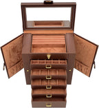 AKOZLIN Extra Large 6-Tier Jewelry Box Organizer with Mirror, 5 Drawers Leather Jewelry Storage Case for Women Girls Ring Nec