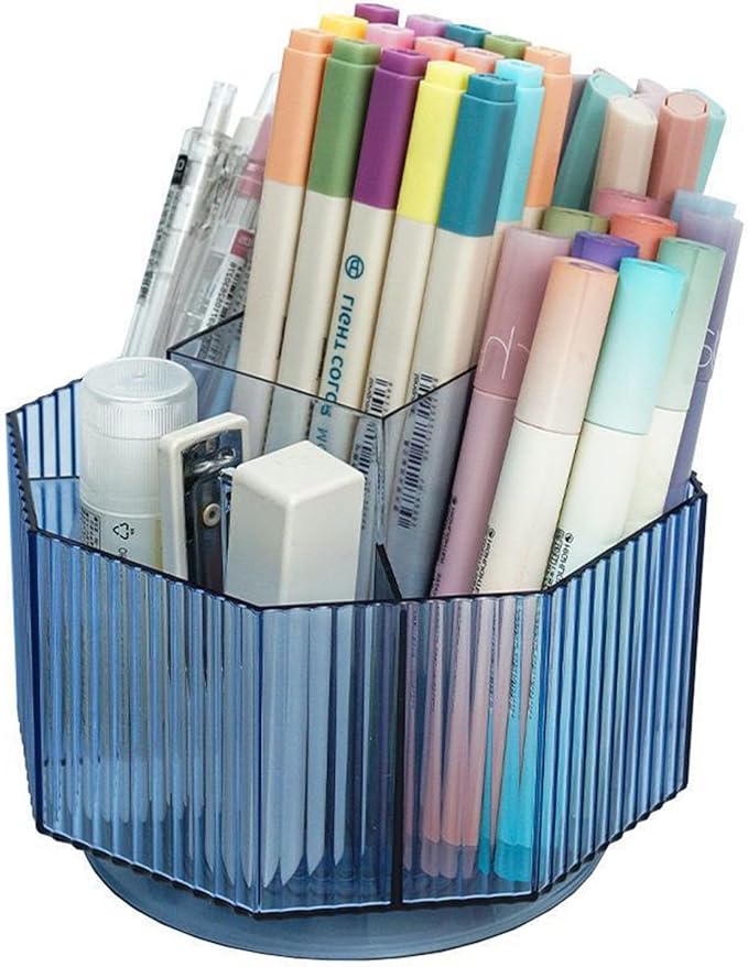 LINFIDITE 360°Rotating Makeup Organizer Holder Cosmetic Display Case Clear Makeup Brush Lip Gloss Organizer Case with 5 Slots