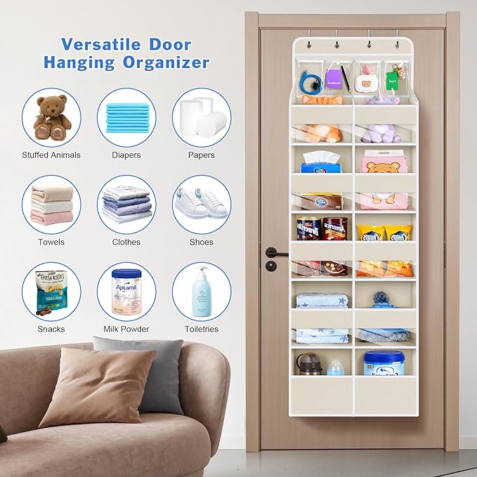 Univivi 6-Shelf Over Door Hanging Organizer Fabric Door Storage with 10 Large Pockets and 4 Small PVC Pockets Closet Cabinet 