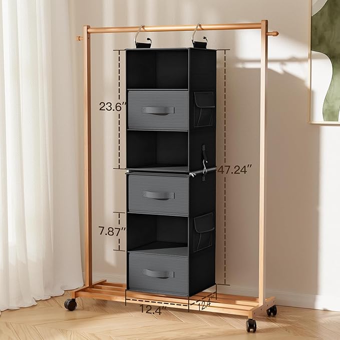 Pipishell 6-Shelf Hanging Closet Organizer with 2 Separable 3-Tier Shelves, 3 Drawers & Side Pockets Closet Organizers and St