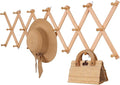 SCUNDA Wall Rack with 20 Hooks, Wooden Wall Expandable Coat Rack for Coat, Hats, Baseball Caps, Coffee Mug, Jewelry(Natural)