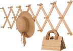SCUNDA Wall Rack with 20 Hooks, Wooden Wall Expandable Coat Rack for Coat, Hats, Baseball Caps, Coffee Mug, Jewelry(Natural)