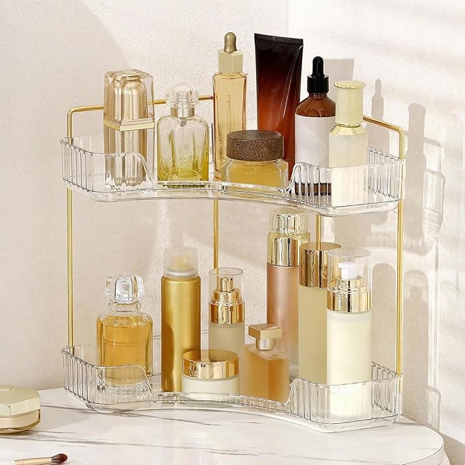 YCIA&DONE Corner Bathroom Counter Organizer, Makeup Organizer for Vanity, Skincare Cosmetic Perfume Tray, Corner Countertop S