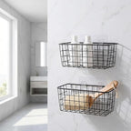 2 Set Adhesive Hanging Wall Basket Inside Cabinet Door Organizer,Wall Storage Basket-No Drilling Adhesive wall Basket for Cup