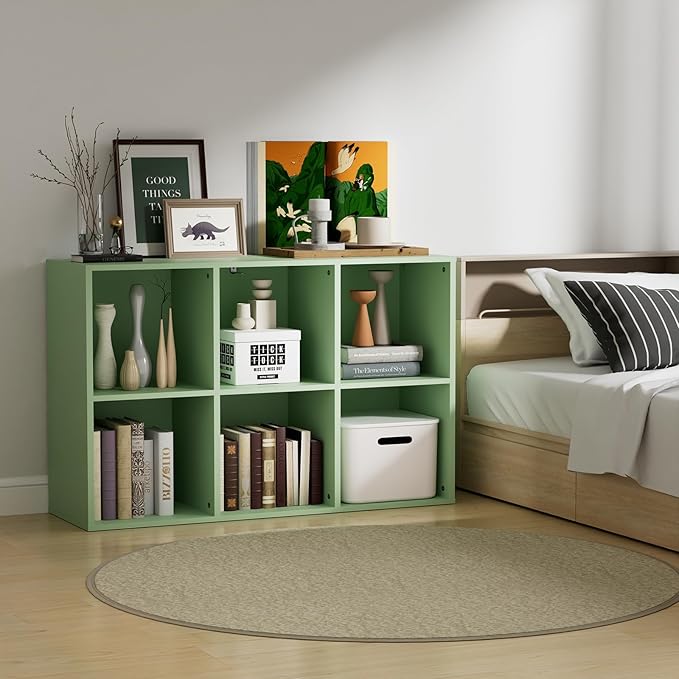 Wooden 6 Cube Storage Organizer with Closed Back Panel, Modern Open Cube Storage Shelf Bookshelf with Compartments, Cube Shel