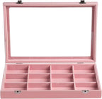Frebeauty Velvet Jewelry Tray,12 Grid Jewelry Organizer with Clear Lid,Bracelets Holder,Jewelry Display Case with Clasp,Drawe