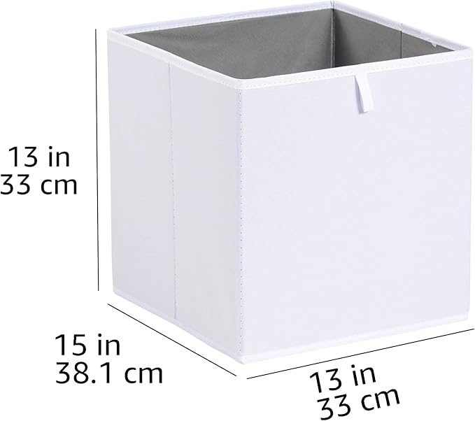 Amazon Basics Collapsible Cube Storage Organizer Bins, Closet Organizer Baskets for Shelves, Space-Saving, White, 13" x 15" x