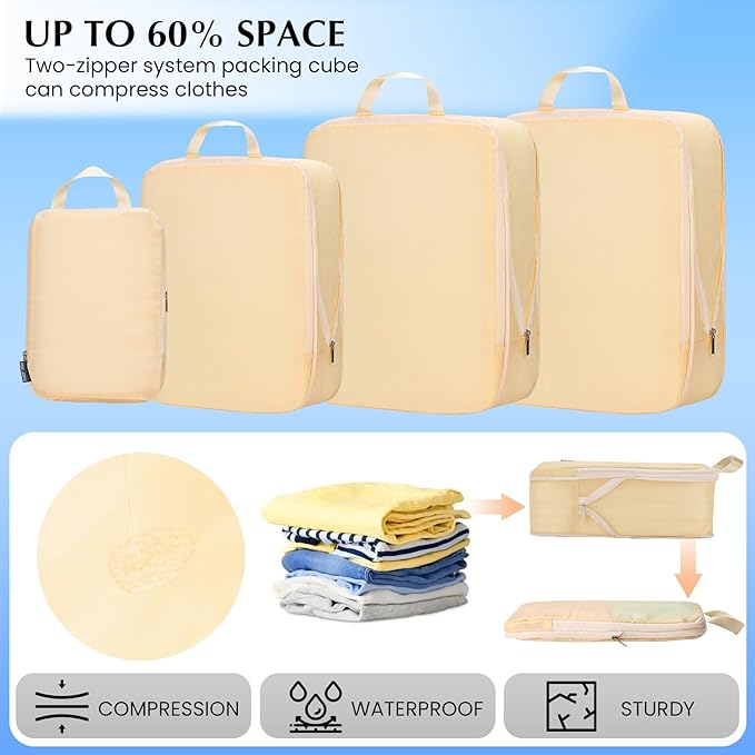 Carry on Compression Packing Cubes Travel for Suitcases ，Compressible Packing Cubes for Travel Women Packing Organizers 4 Set