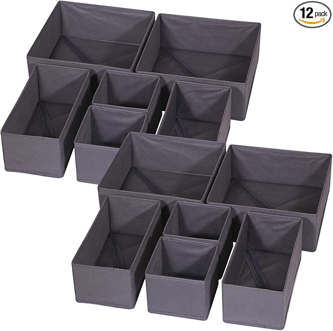 DIOMMELL 12 Pack Foldable Cloth Storage Box Closet Dresser Drawer Organizer Fabric Baskets Bins Containers Divider for Baby C
