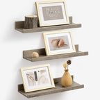 Axeman Picture Ledge Shelf | 16 Inch Grey Floating Shelves Set of 3 | Rustic Grey Wood Wall Shelves with Lip | 16" Picture Sh