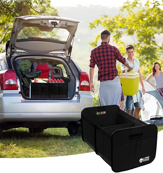 Long Pond Car Trunk Organizer, Storage for SUVs or Sedans, Foldable Cargo Containers with 9 Pockets and Reinforced Handles,