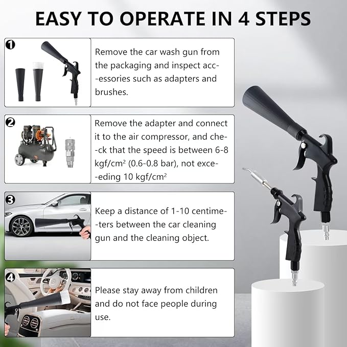 Tornado Detailing Car Cleaning Gun with Metal Nozzle | Interior Drying Air Gun | High Pressure Blower Gun | Car Cleaning Kit 