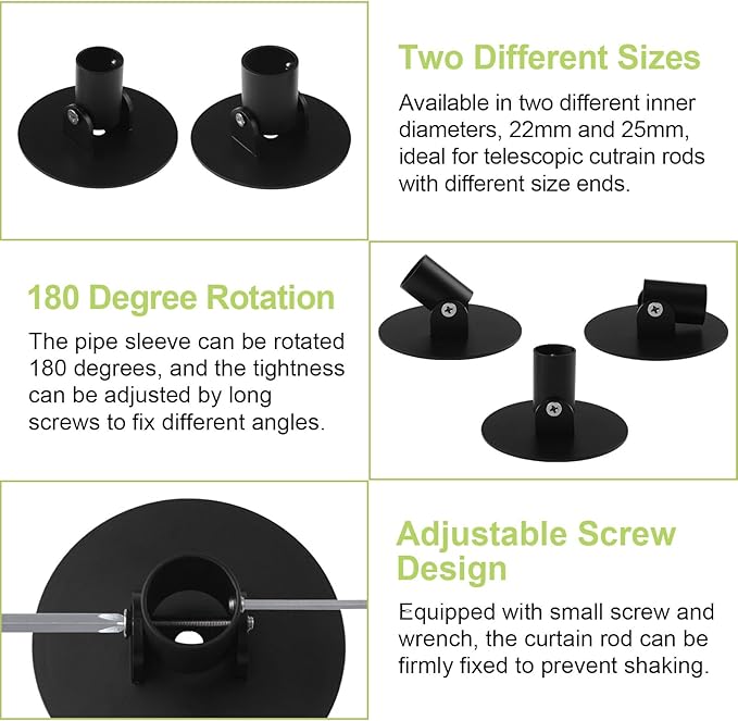 Adjustable Shower Curtain Rod Bracket, 2Pcs Different Sizes Titanium Steel Single Swivel Flange Heavy Duty Closet Rod Holder 