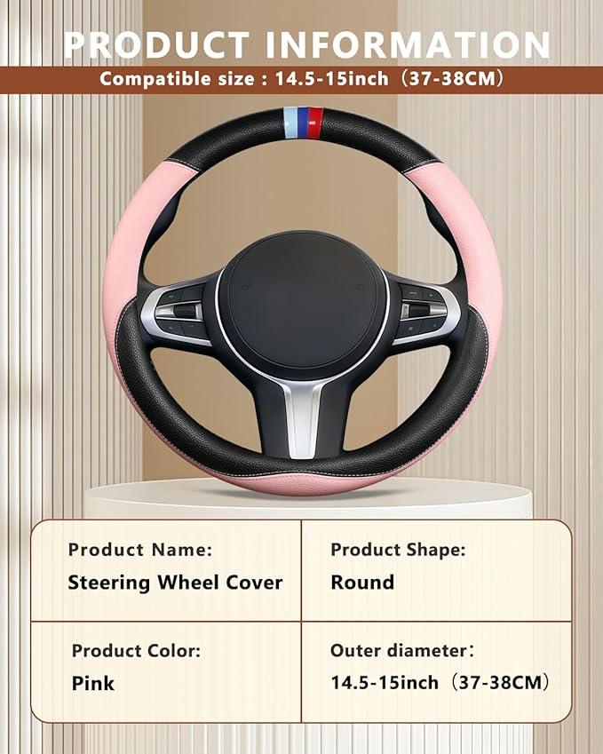 Customized Auto Car Steering Wheel Cover for BMW X1 X2 X3 X4 X5 X6 X7 i3 i4 i5 i8 535i 740Li 335i M3 M4 M5 Z1 Z3 Z4 Z5 (Pink)