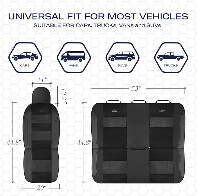 Skechers Aircooled & Memory Foam Seat Covers,Premium Leather with EVA Mesh Car Seat Covers,Seat Cover Full Sets,Airbag Compat