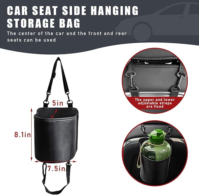 Car Seat Side Large Cup Holder, Waterproof Cup Holder Expander Adapter Bag, Multifunctional Hanging Storage Organizer for Dri