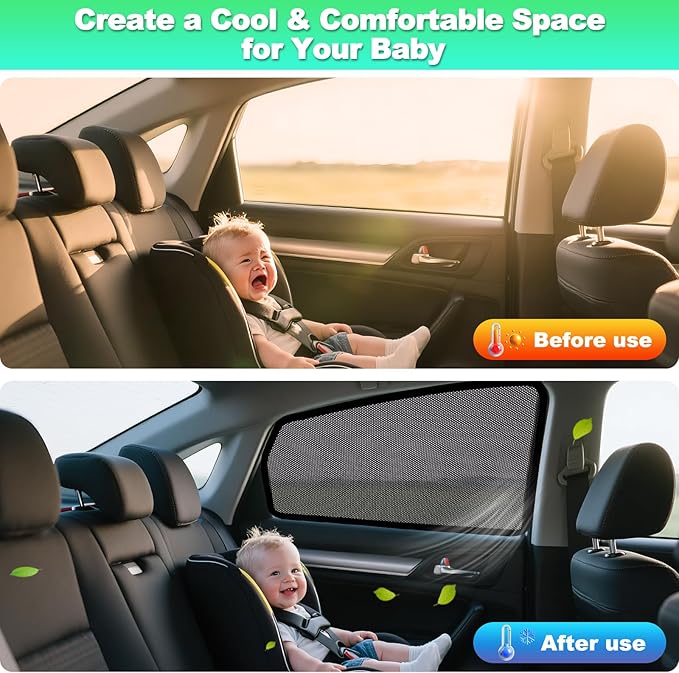 Car Window Shades for 2016-2021 Civic - Rear Side Window Sun Shade for Baby, Breathable Mesh Car Privacy Window Covers, UV Protection & Heat Insulation for Road Trips, Napping, Camping (2 PCS)