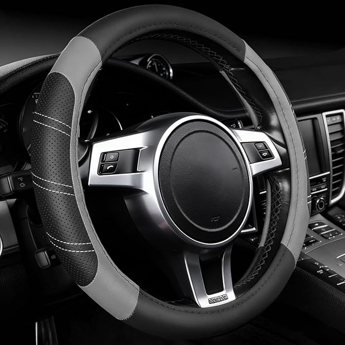 NBTEPEM Customized Auto Car Steering Wheel Cover for Honda Accord, Civic, CR-V, HR-V, Pilot, Microfiber Leather Sport Steerin