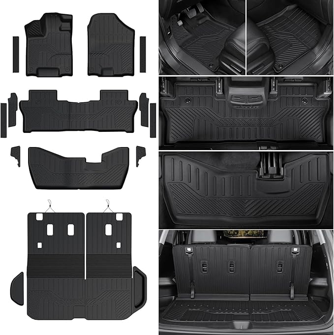 Floor Mats for 2016-2022 Honda Pilot 8 Passengers (No Elite Models), Cargo Mat with Backrest Mat All Weather Protection TPE Car Liner for Honda Pilot Door Sill Guards Accessories