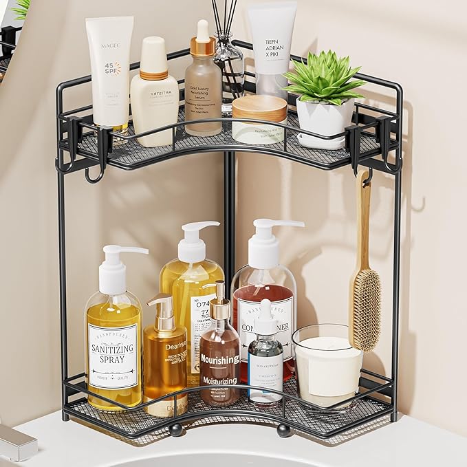 VITVITI 2-Tier Corner Bathroom Counter Organizer, Bathroom Countertop Organizer Storage for Sink, Metal Mesh Makeup Organizer