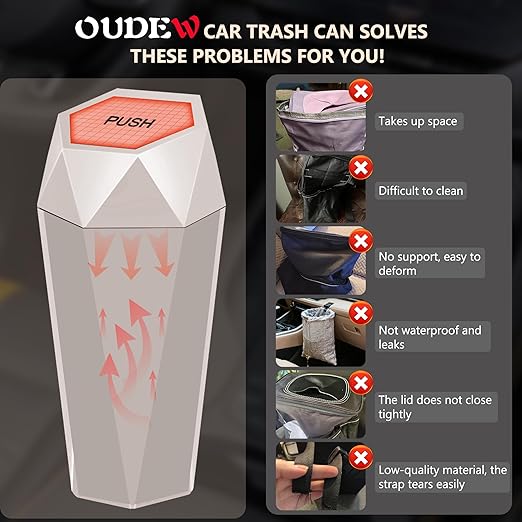 Car Trash Can with Lid - 2-Pack, Interior Accessories for Vehicles, Leakproof Garbage Can with 30 Detachable Trash Bags, Multipurpose Organizers and Storage Solutions for Home and Office (Beige)