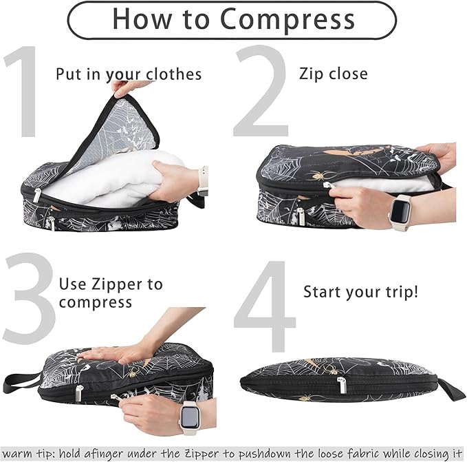 8 Pcs Compression Packing Cubes for Travel, Lightweight Waterproof Luggage Organizer Bags Set, Washable Packaging Cubes for W