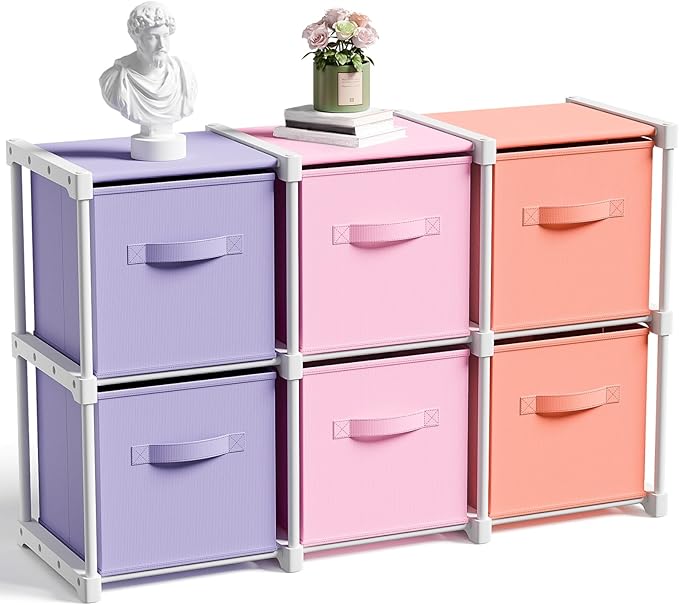 6 Cube Storage Organizer with Shelf Back to School Boxes 11 Inch Toy Storage Bins Closet Organizers Drawers Fabric Dresser fo