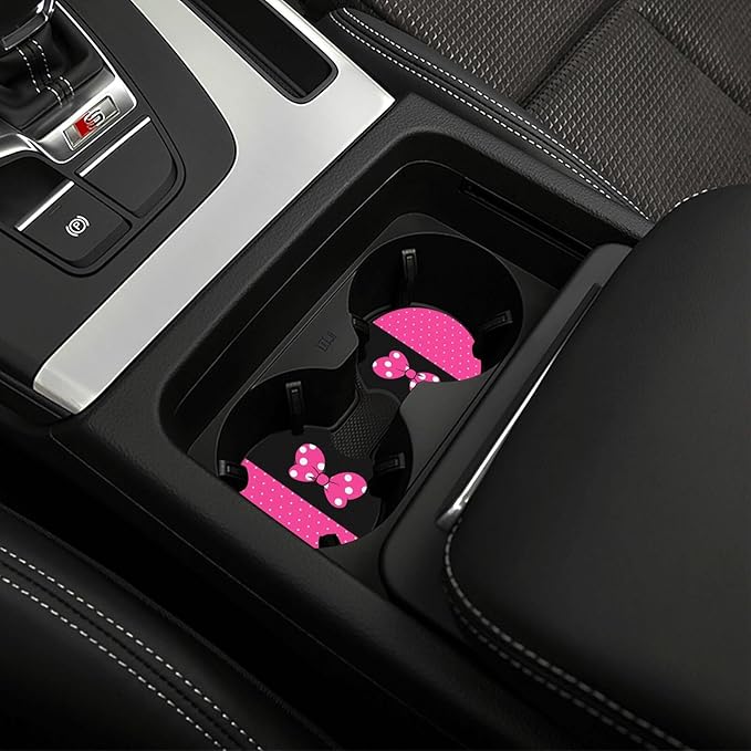 Pink Black Bow Steering Wheel Cover,Cute Classic Universal Fit 14-15 inch Steering Wheel Cover for Women Men, Automotive Inte