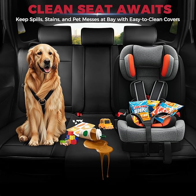 FREESOO Leather Car Seat Covers Full Set, Waterproof Black Seat Covers for Cars Trucks SUV, Luxury Car Seat Covers Front Seat